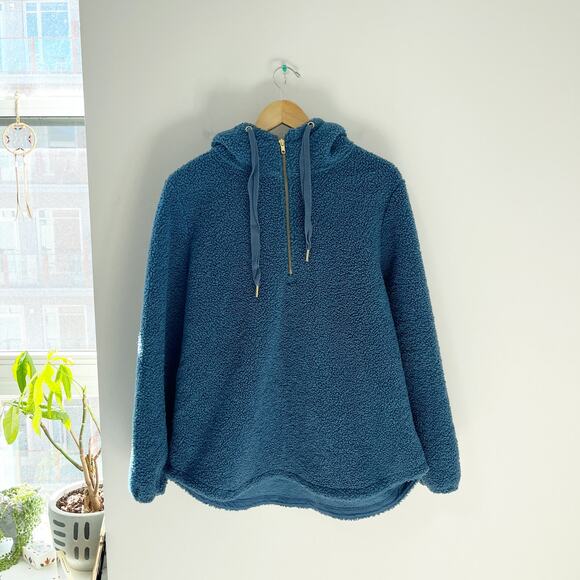Loft Blue Boucle Oversized Hoodie Sweatshirt Size Large - Picture 1 of 7